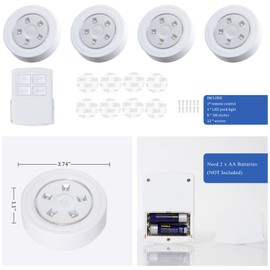 happetite LED Puck Lights with Wireless Remote and Auto Timer, Battery Operated Dimmable Under Cabinet Lights for Kitchen, Bedroom, Doorway, Closet, Hallway and Stairs, 4 Pack(White)