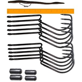 Long Shank Neck EWG Offset Worm Hook Wide Gap Swimbait Weedless Fishing Terminal Tackle (25/PK Long Neck EWG 5/0 Hook & (6) Weights)