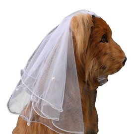 AWOCAN Veil for Dogs Pet Cat Dress Bride Costume with Clip for Wedding Party Decoration Dog Hair Bow Clips Hairpin Headwear Dog Hair Accessories (white-B)