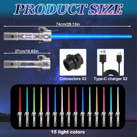 Afenau Laserschwert Kinder, 2 Pcs Retractable Wiederaufladbare Lichtschwert mit 15 Farben und Soundeffekten, 2 In 1 Laserschwerter für Kinder, Lichtschwerter Set für Party, Geschenk, Cosplay