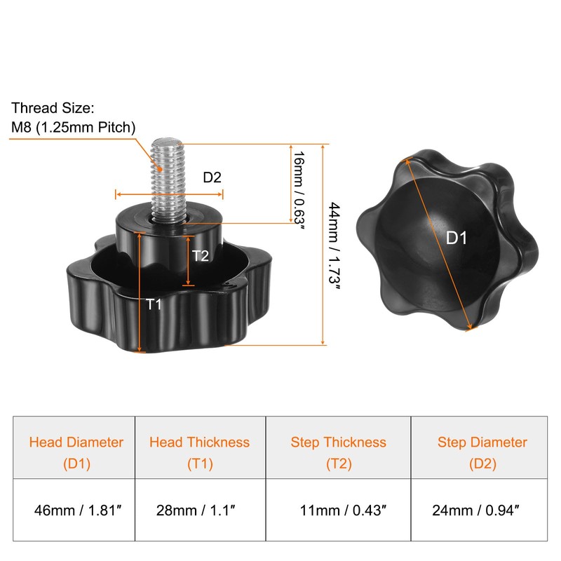 sourcing map 4pcs Star Knobs M8 x 16mm 304 Stainless