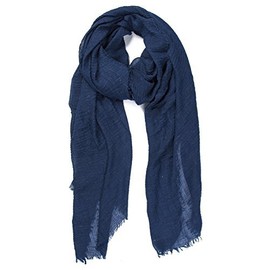 World of Shawls Ladies Distressed Crinkle Scarf Maxi Wrap Large Warm Soft (Navy)