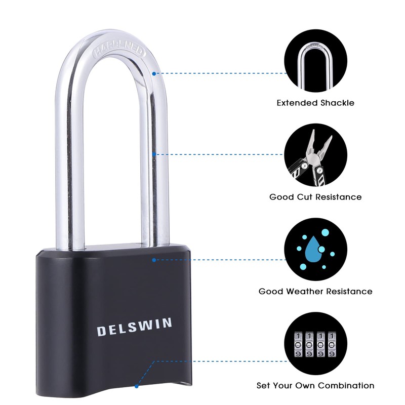 DELSWIN Combination Lock Outdoor Padlock - Weatherproof Extended 2-1/2 in.