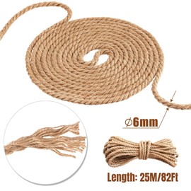 Naler 6mm Jute Rope, 82FT 4-Ply Strong Natural Twine String for Cat Scratching Post, Heavy Duty Twine String for Gardening, Large Macrame Cord, Crafting, Bundling, DIY Decor