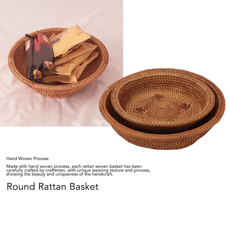 2 PCS Round Rattan Basket Unique Texture Hand Woven Process