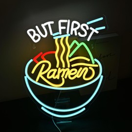 SIGNSHIP Ramen Bowl Neon Sign But First Ramen LED Sign Noodle Neon Sign Kitchen Wall Decoration Welcome Sign for Restaurant Gift for Ramen Lovers (But First Ramen)