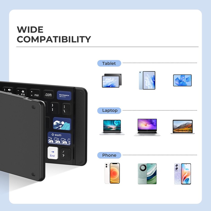 OHY Mini teclado Bluetooth inalámbrico plegable, teclado Bluetooth recargable, teclado