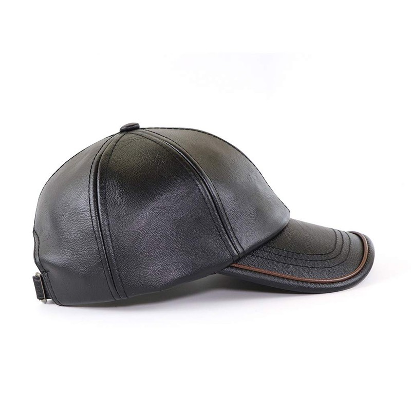 Ueither Men's Adjustable Baseball Cap PU Leather, black