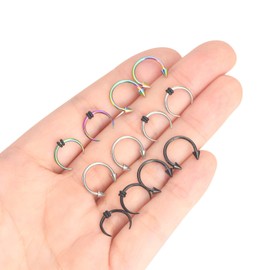 Longbeauty 12/18 Pieces 14G 16G Stainless Steel Half Moon Pincher Septum Rings C Shape Buffalo Horseshoe Taper Set 8 mm 10 mm 12 mm Inner Diameter, Stainless Steel