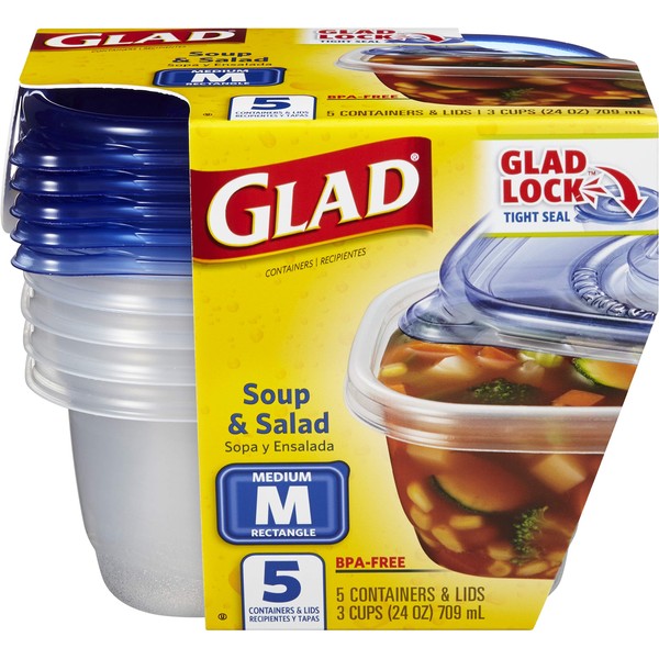 Glad Glad Soup & Salad Food Storage Containers, Medium Rectangle