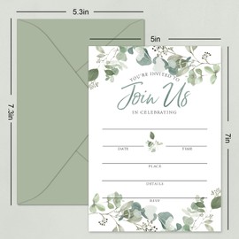 Whaline 25 Sets Greenery Invitation Cards with Envelopes Stickers Green Eucalyptus Leaves Invites for Spring Wedding Bridal Shower Birthday, 5 x 7 Inch