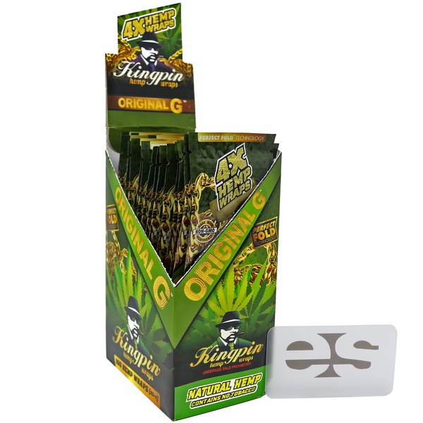 KingPin Pure Hemp Original G Flavored Wraps (Box of 25 Packs, 4 Wraps Per Pack) with ES Scoop Card