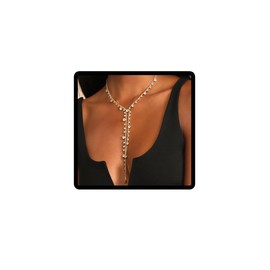 Danshinbow Crystal Long Choker Necklace Rhinestone Pendant Necklaces Bridal Party Wedding Adjustable Jewelry for Women and Girls (Gold)