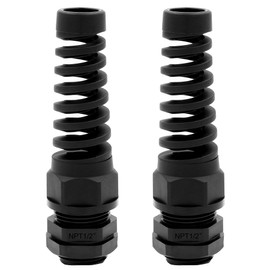 Strain Relief Cord Connector,LISTENJIALE 2Pcs NPT 1/2" Waterproof Cable Gland Flex Spiral Strain Relief Adjustable 6-12mm Cable Connector Nylon Joint with Gaskets(Black)