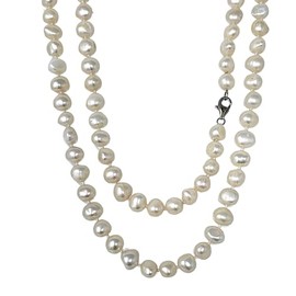 Treasure Bay Pearl Long Necklace for Women | Womens 7-8mm Baroque Freshwater Pearl Necklace Long Style 88cm/33.5In (White -1)