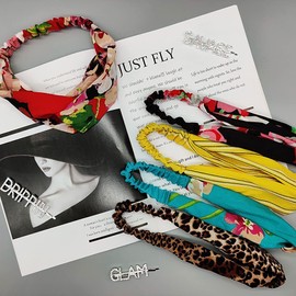 Belicia 6 Pack Womens Headbands for Work Non Slip Boho Headbands Vintage Flower Printed Criss Cross Elastic Head Wrap Twisted Cute Hair Accessories