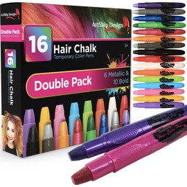 Hair Chalk 16 Color Double Pack with 6 Glitter Colors Temporary Hair Color Pens
