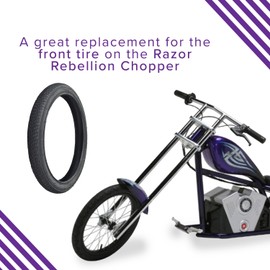 AlveyTech Black 16" x 1.75" Tire for Razor E500S & Rebellion Chopper Electric Scooter - Replacement Pneumatic Heavy Duty Street Tread Tires for Folding Bike, Jogging Strollers, Recumbent 3-Wheel Bikes