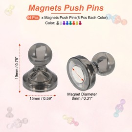 PATIKIL 64pcs Magnets Push Pins, 0.8x0.6 Strong Fridge Magnets Magnetic Whiteboard Decorative Thumbtacks for Refrigerator Locker Calendar Office, 8 Color