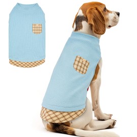 KYEESE Waffle Dog Shirts for Medium Dogs Soft Stretchy T-Shirts Lightweight Sleeveless Vest Breathable Pet Top with Pocket Detail and Classic Plaid Patchwork, XX-Large
