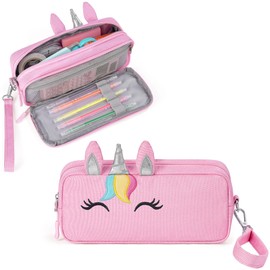 YOOLIFE Pencil Pouch for Girls, Cute Pink Pencil Case Box, Unicorn Pen Case for Teen Girls Kids, Large Capacity Aesthetic School Supplies Birthday Gifts for Girl, Pink