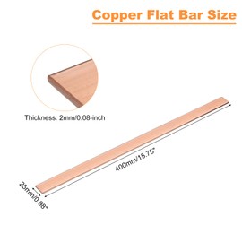 uxcell Copper Flat Bar, 0.08" Thickness x 0.98" Width x 15.75" Length Copper Bus Bar Stock Plate Mill for Electrical (2mm x 25mm x 400mm)
