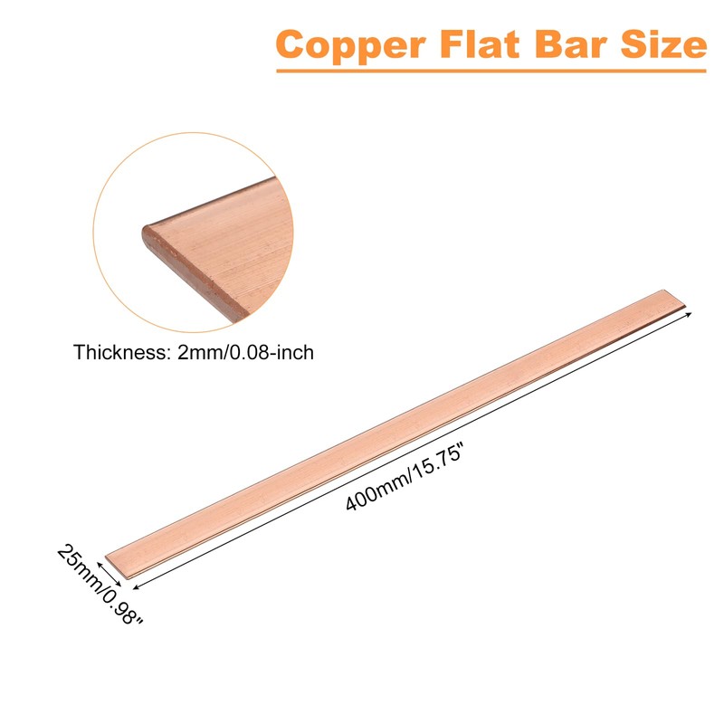 uxcell Copper Flat Bar, 0.08" Thickness x 0.98" Width x