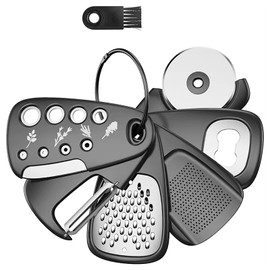6-in-1 Portable Kitchen Helper, Stainless Steel Kitchen Utensil Set, Cheese Grater, Herb Peeler, Bottle Opener, Fruit Peeler, Kitchen Accessories for Motorhome, Camping