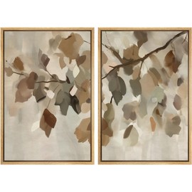 MUDECOR Framed Canvas Print Wall Art Set Abstract Leaf Branch Minimalist Nature-Inspired Beige and Brown Calm/Zen for Living Room, Bedroom, Office - 24"x36"x2 Natural