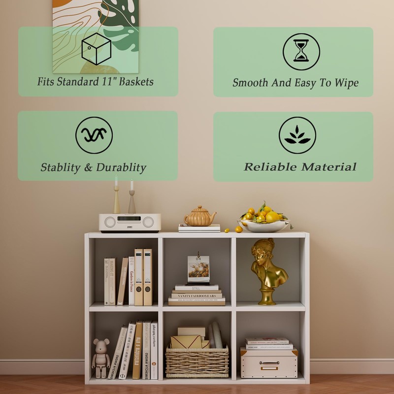 OSCHF 6-Cube Storage Shelf Bookcase - Wooden 3-Tier Floor Standing