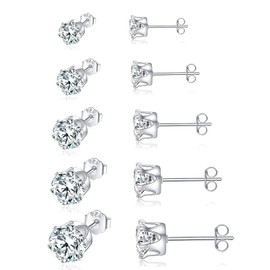 Shuxin Silver Stud Earrings for Women, 925 Sterling Silver Cubic Zirconia Stud Earrings Set, Tiny Small Sleeper Cartilage Studs, Sterling Silver Stud Earrings for Women Men Girls, 3/4 / 5/6 / 7mm