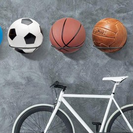 ANYUANKW Pack of 2 Ball Mount Wall Black Metal Ball Wall Mount with Screws Ball Holder Wall for Basketball Football Volleyball Rugby