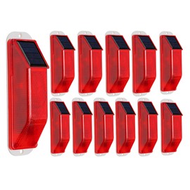 RISOON Solar Strobe Warning Light: Sensitive LED Warning Lamp High Bright Waterproof IP65 Flashing Beacon Barricade Construction Safety Traffic Light for Driveways Dock (Red, 12PCS)