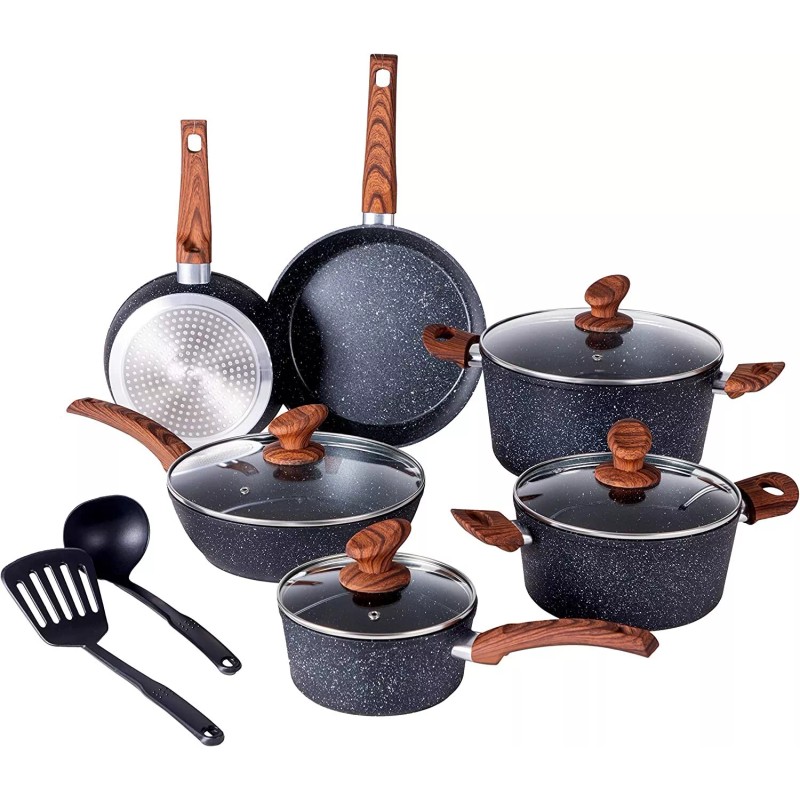 Kitchen Academy 12 Piece Induction Pots & Pans Set Granite