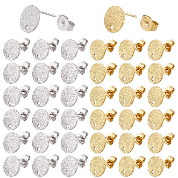 DICOSMETIC 40pcs 2 Colors Stainless Steel Stud Earring Findings Textured