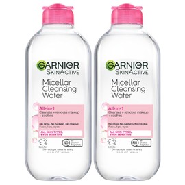 Garnier Micellar Water, Hydrating Facial Cleanser & Makeup Remover, Suitable for Sensitive Skin, Vegan, Cruelty Free, 13.5 Fl Oz (400mL), 2 Count