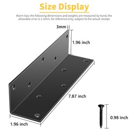 8" x 2" x 2" L Brackets Heavy Duty, Large Iron Corner Bracket Metal Joint, Thickness 3mm Including Screws, for Wooden Bookshelf Furniture Cabinet (Black-4PCS)