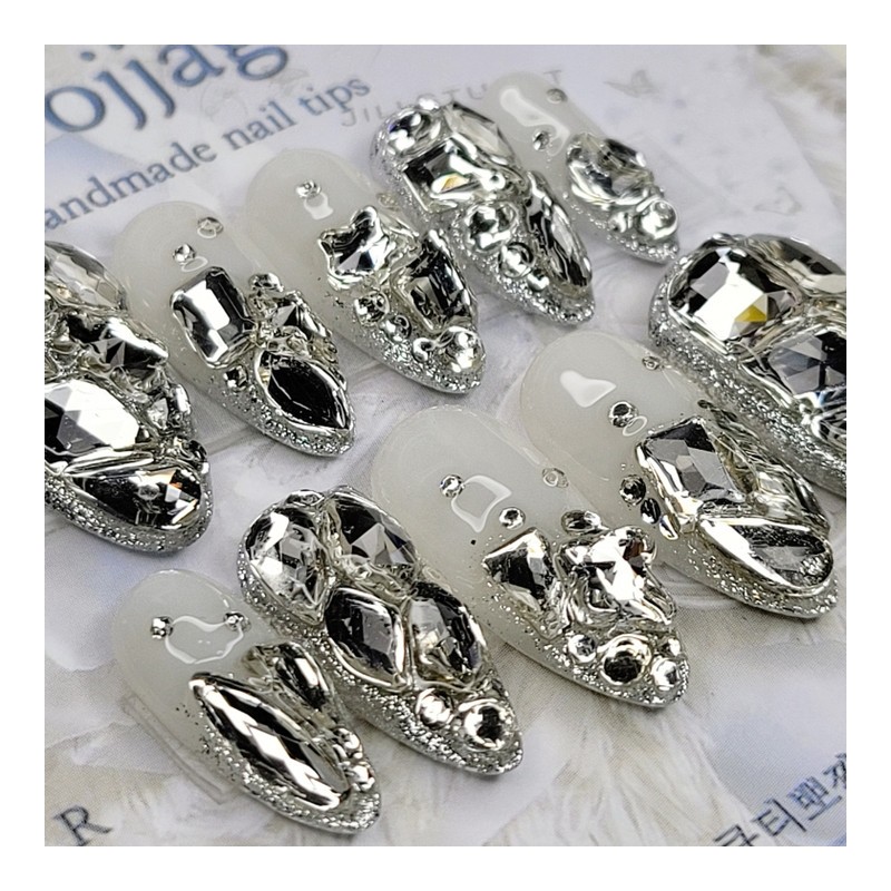 Clear Full Stone Gra Handmade Nail Tip Pedi Tip -