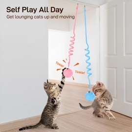 Potaroma Hanging Fluffy Cat Catnip Ball Toys 3 Pcs with Bell, Interactive Cat Teaser Retractable Toys Indoor Kitten Play Chase Exercise Physical Stimulation