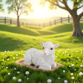 Pssopp Sheep Figurine, Lying Down Lamb Garden Sculpture Resin Sheep Ornament Animal Sheep Lawn Ornament Garden Sheep Statue for Outdoor Indoor (24x12x15cm / 9.4x4.7x5.9in)