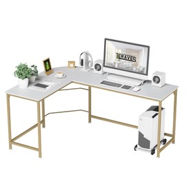 Teraves Reversible L Shaped Desk White - 57.9" Corner Gaming Computer Desk, Office Workstation Modern Home Study Writing Wooden Table