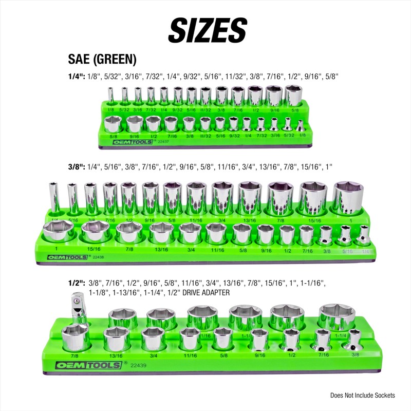 OEMTOOLS 22485 3-Pc Magnetic Socket Organizer, SAE Magnetic Socket Holder,