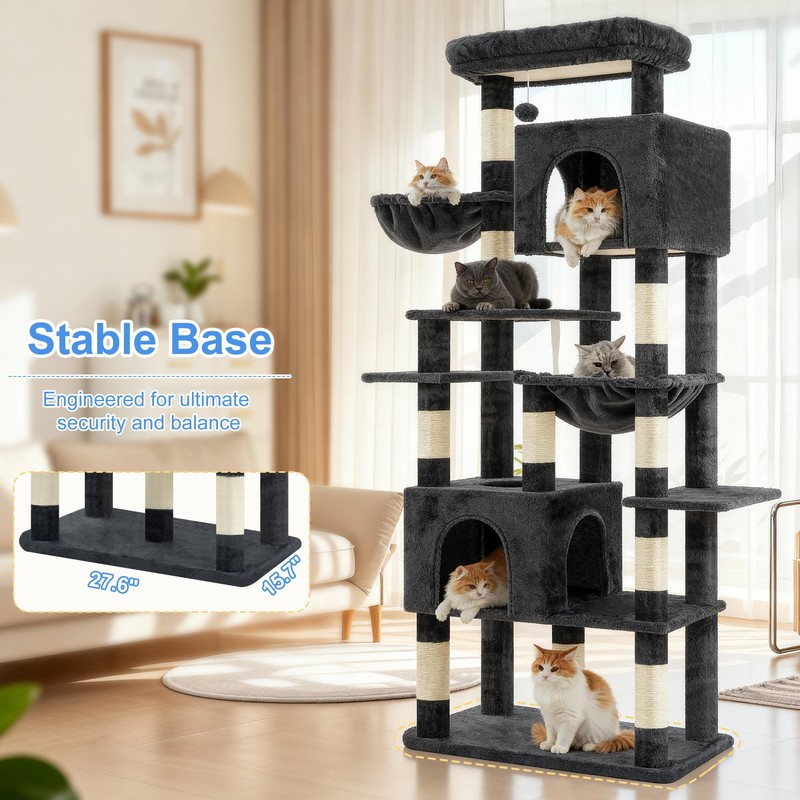 Heybly Cat Tree, 76-Inch Tall Heavy Duty Cat Tower for