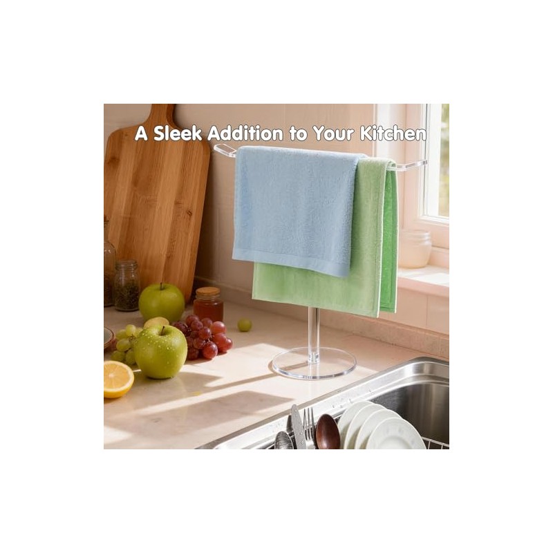 Clear Acrylic Hand Towel Holder Stand, T-Shape Free-Standing Towel Rack