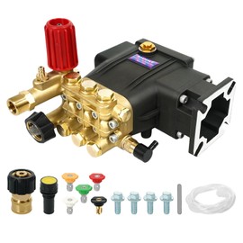 Pressure Washer Pump, 3/4" Shaft Horizontal Triplex Plunger, 3300 PSI, 3GPM, Replacement Power Washer Pumps Kit with 5 Nozzles