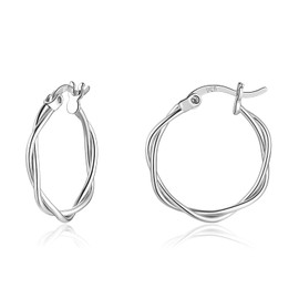 wynn's Silver Hoop Earrings for Women, Small Sleeper Silver Hoops Earrings, Hypoallergenic 925 Sterling Silver Twist Hoop Earrings for Women Girls, 15mm silver hoop earrings
