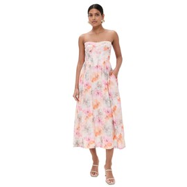 Bardot Women's Lola Corset Midi Dress, Apricot Floral, 2