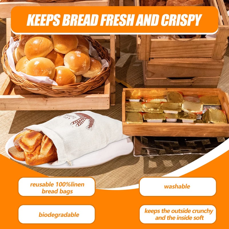 20 Pcs Linen Bread Bag Reusable Homemade Bread Container Drawstring