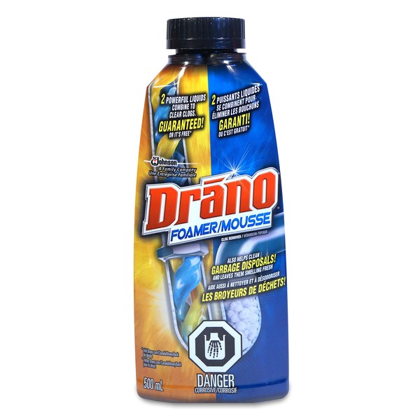 Drano Foamer Drain Clog Remover and Cleaner for Shower or Sink Drains, Unclogs and Removes Hair, Soap Scum and Blockages, 500mL