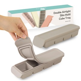 Firgi 4 Section-1.7oz Gray 100% Food Grade Silicone Ice Cube Tray Food Container with Airtight Locking Lid, Fruit Vegetable Purees, Breastmilk Storage for Baby & Toddler Food | BPA Free Korea Made